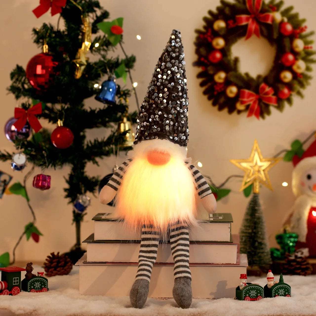 2024 Christmas Decorations LED Gnome Sequins Faceless Doll Night Light for Home Holiday Xmas Ornament Gift Navidad New Year - KAPIPOP