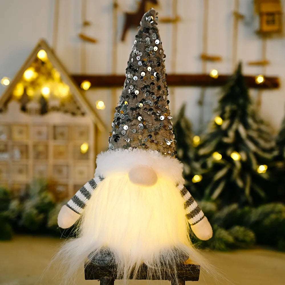 2024 Christmas Decorations LED Gnome Sequins Faceless Doll Night Light for Home Holiday Xmas Ornament Gift Navidad New Year - KAPIPOP