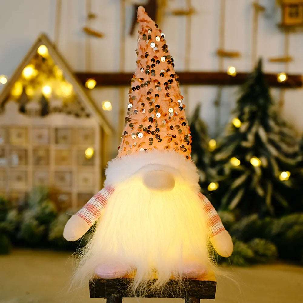 2024 Christmas Decorations LED Gnome Sequins Faceless Doll Night Light for Home Holiday Xmas Ornament Gift Navidad New Year - KAPIPOP