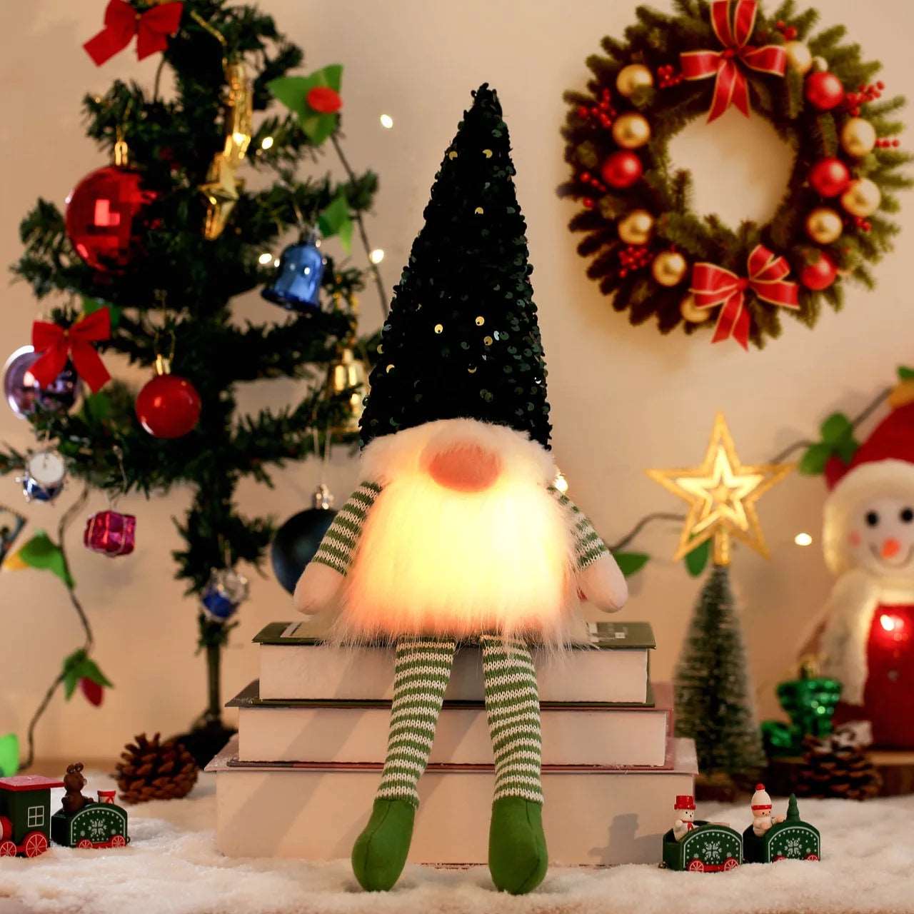 2024 Christmas Decorations LED Gnome Sequins Faceless Doll Night Light for Home Holiday Xmas Ornament Gift Navidad New Year - KAPIPOP