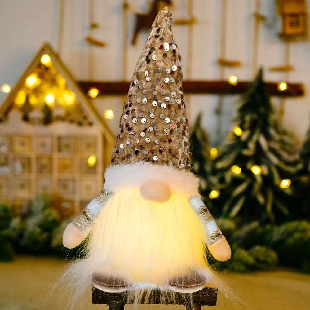 2024 Christmas Decorations LED Gnome Sequins Faceless Doll Night Light for Home Holiday Xmas Ornament Gift Navidad New Year - KAPIPOP