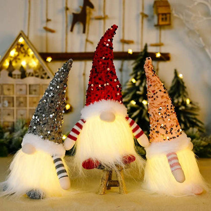 2024 Christmas Decorations LED Gnome Sequins Faceless Doll Night Light for Home Holiday Xmas Ornament Gift Navidad New Year - KAPIPOP